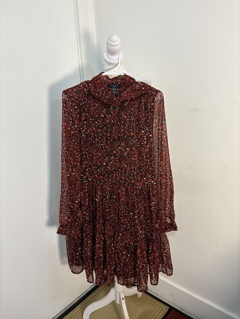 New Look Semi Sheer Abstract Tiered Dress 14 Tall